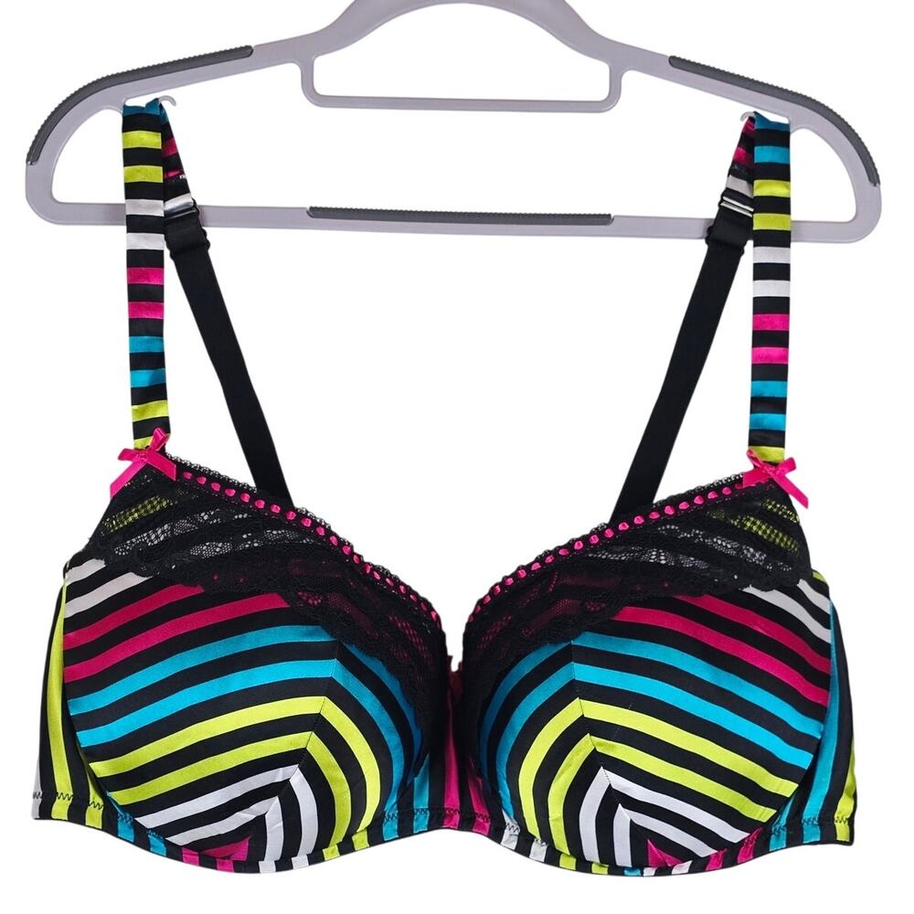 Cacique Vibrant Stripped Silky Laced Light Push Up Underwire Women's Bra 44DD